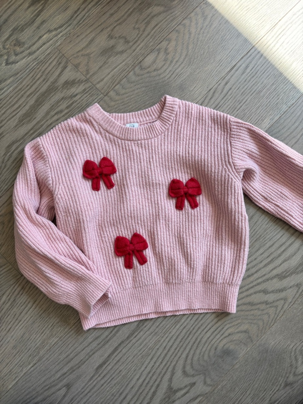 GAP Pink Knit Sweater with Red Bow Appliqués | 5y
